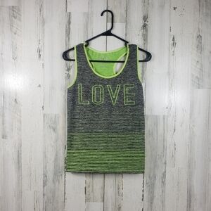 green and gray striped love tank top women's size L/XL